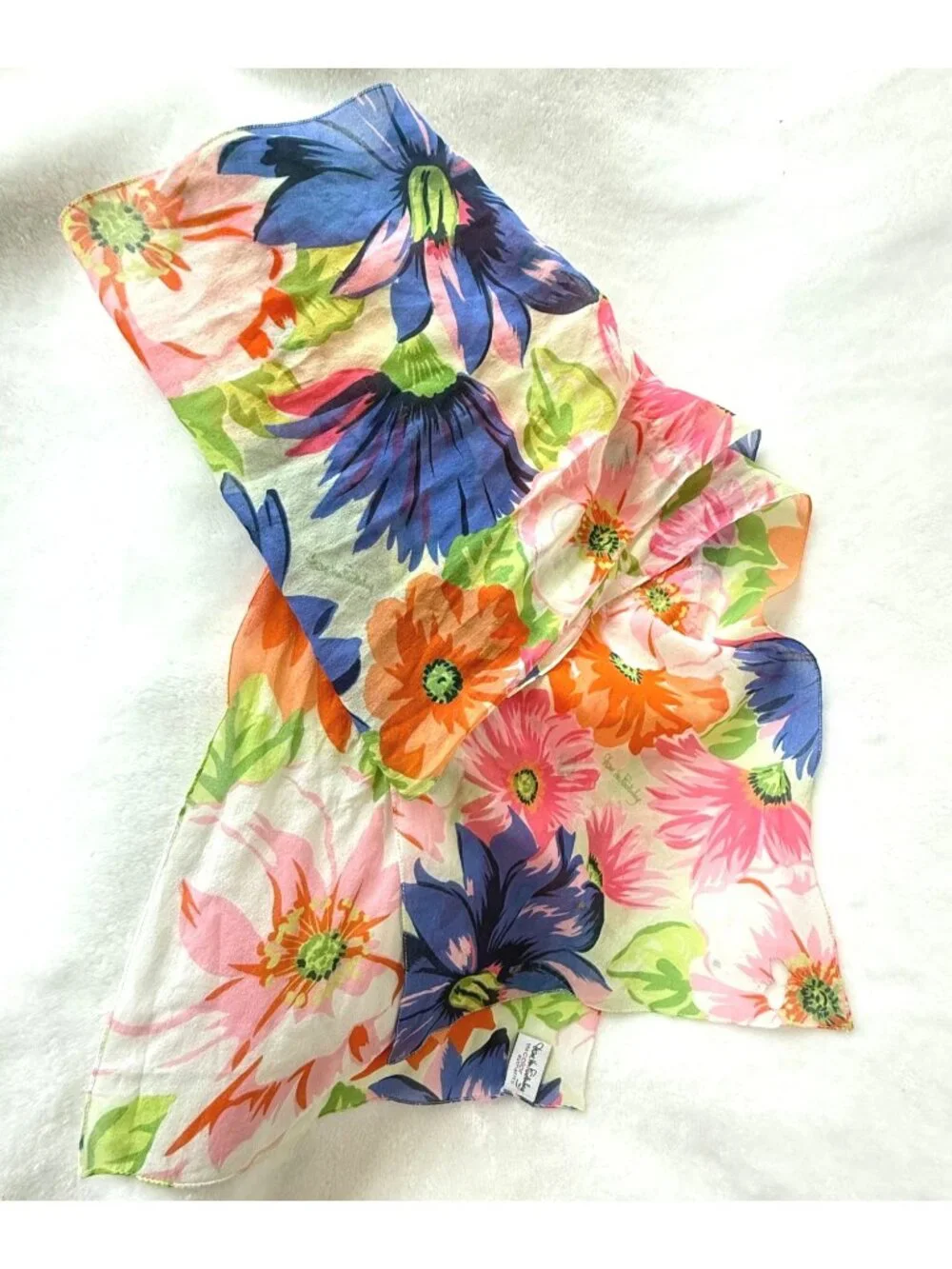 vintage Diane Von Furstenberg DVF rectangle long silk scarf floral (burn hole)